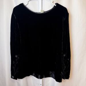 VTG J Jill size L Black Silk Blend Velvet Top Burnout Floral Sleeve Office Goth